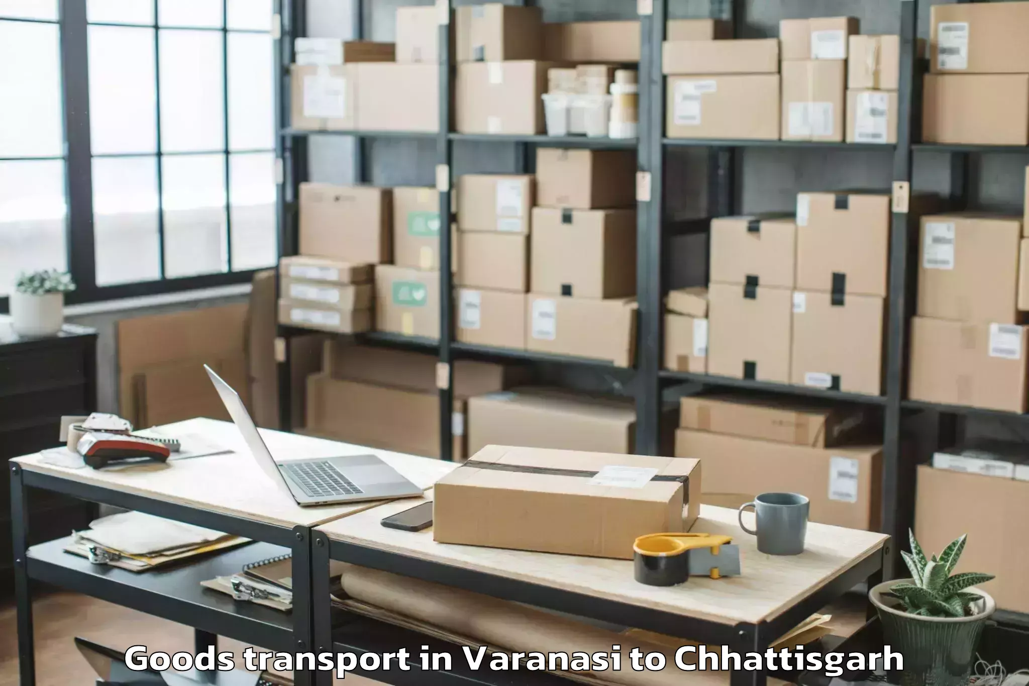 Book Varanasi to Pandit Ravishankar Shukla Univ Goods Transport